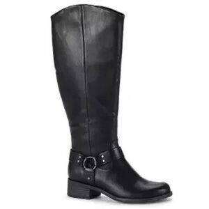 Frye Women’s Edelle Stacked Heel Riding Boots – Black – Size 9.5M – Faux Leather